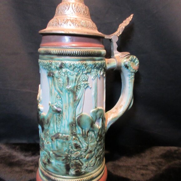 *RARE* Vintage Wick Werke Embossed Hand Painted Deer Hunter Beer Stein - Picture 2 of 16